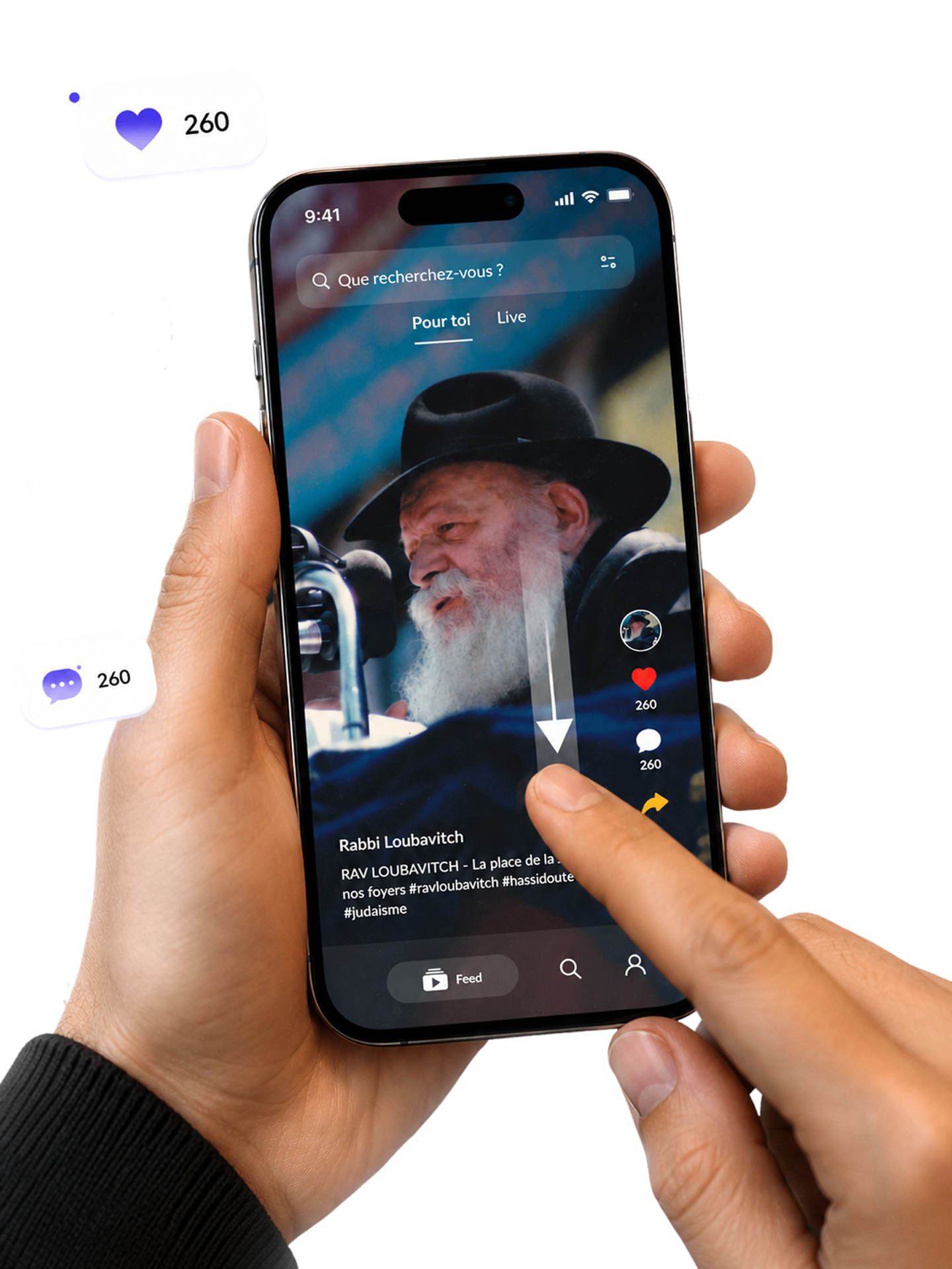 Aperçu du feed EMET sur iPhone tenu en main